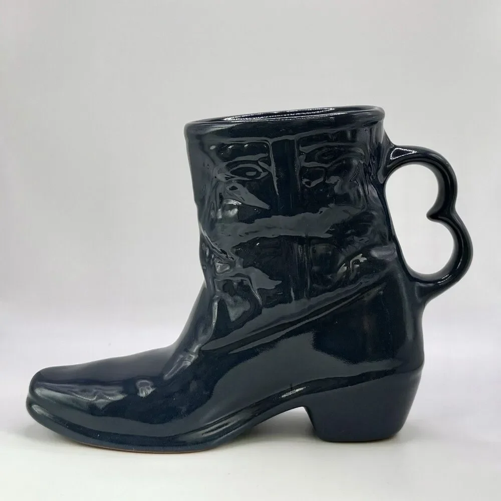 Mid Century Modern Frankoma Pottery Navy Cowboy Boot Mug Bud Vase C33